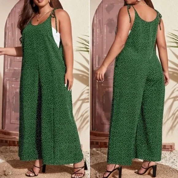 Boho Plus Polka Dot Pocket Wide leg Jumper Jumpsuit - Picture 5 of 5